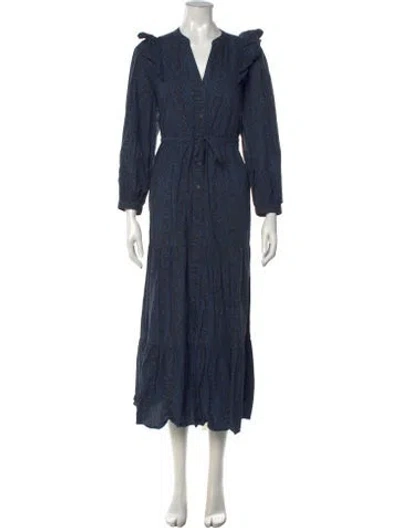 Pre-owned Cefinn Printed Long Dress In Blue