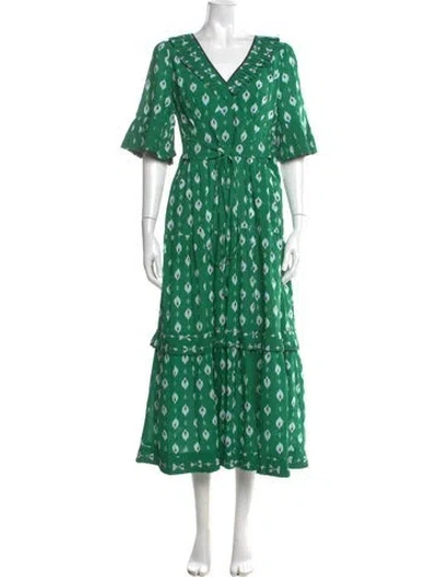 Pre-owned Cefinn Printed Long Dress In Green