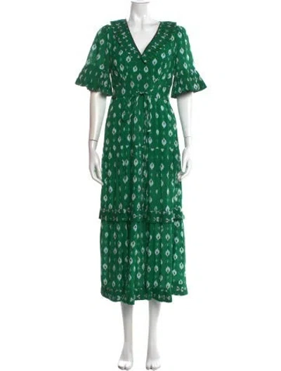 Pre-owned Cefinn Printed Long Dress In Green