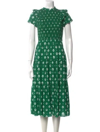 Pre-owned Cefinn Printed Midi Length Dress In Green