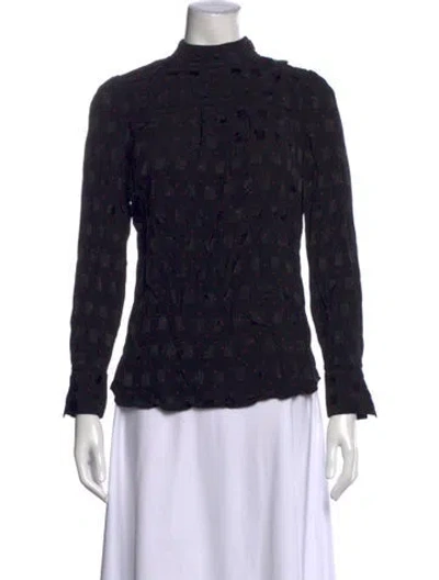 Pre-owned Cefinn Printed Mock Neck Blouse In Black