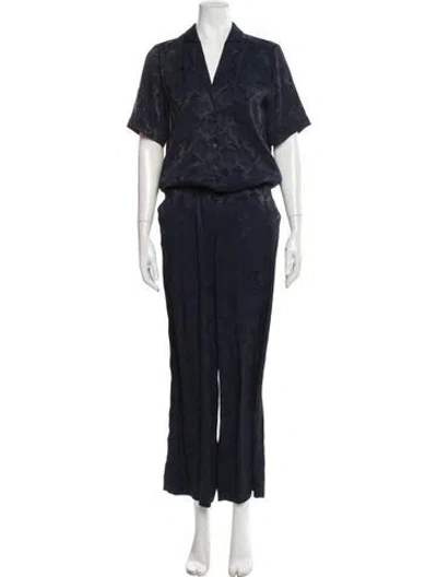 Pre-owned Cefinn Printed V-neck Jumpsuit In Blue