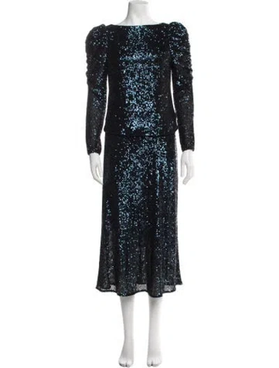 Pre-owned Cefinn Sequin Patterned Skirt Set In Blue
