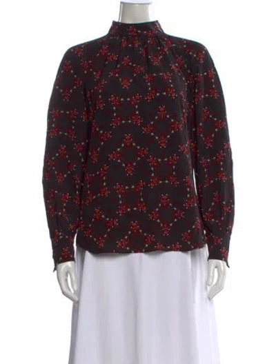 Pre-owned Cefinn Silk Floral Print Blouse In Red
