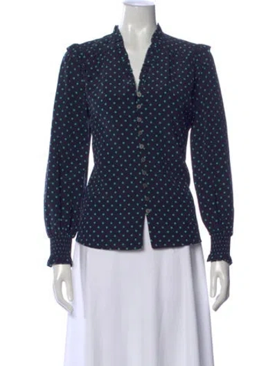 Pre-owned Cefinn Silk Polka Dot Print Blouse In Blue