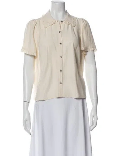 Pre-owned Cefinn Silk Short Sleeve Blouse W/ Tags In Neutral