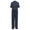 Cefinn Spencer Camouge Jacquard Satin Cropped Wide Jumpsuit In Blue