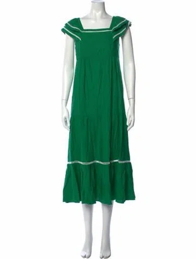 Pre-owned Cefinn Square Neckline Midi Length Dress In Green