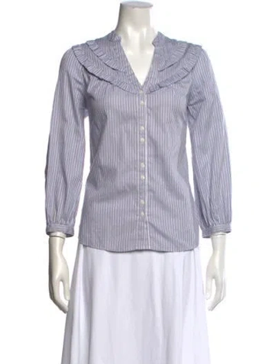 Pre-owned Cefinn Striped V-neck Blouse In Blue