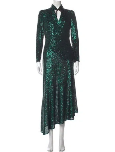 Pre-owned Cefinn Tie Neck Long Dress In Green