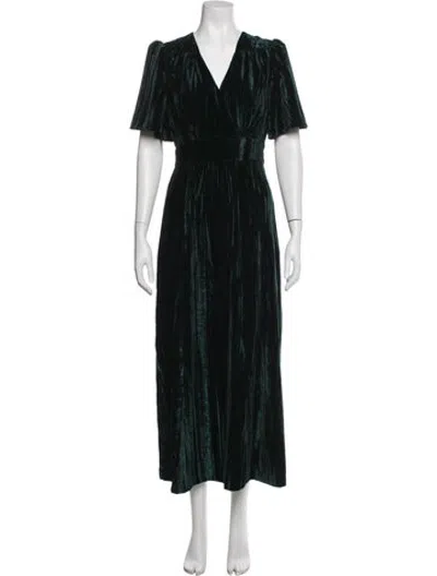 Pre-owned Cefinn V-neck Long Dress In Black/green