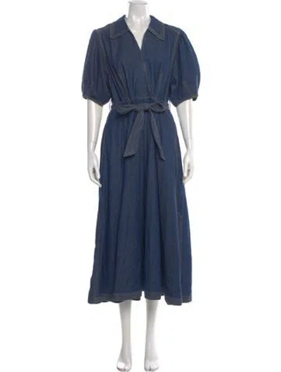 Pre-owned Cefinn V-neck Long Dress In Blue