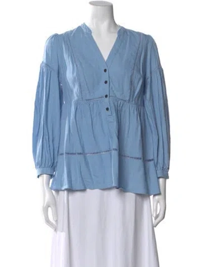 Pre-owned Cefinn V-neck Long Sleeve Blouse In Blue