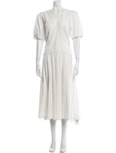 Pre-owned Cefinn V-neck Midi Length Dress In White