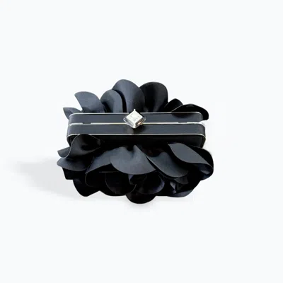 Cejon 3-d Laser Cut Floral Clutch In Black