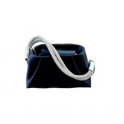 Cejon Satin Pleated Evening Bag In Navy/silver In Multi