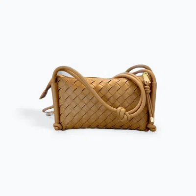 Cejon Woven Trapezoid Shoulder Crossbody Bag In Camel In Brown