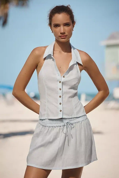Celandine 100% Cotton Buttondown Halter Top In Blue