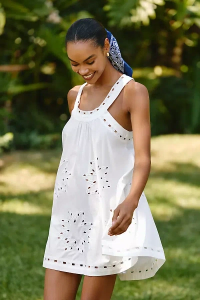 Celandine 100% Cotton Cutwork Mini Dress In Ivory