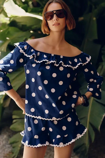 Celandine 100% Cotton Polka Dot Shorts In Blue