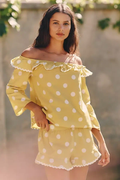 Celandine 100% Cotton Polka Dot Shorts In Yellow