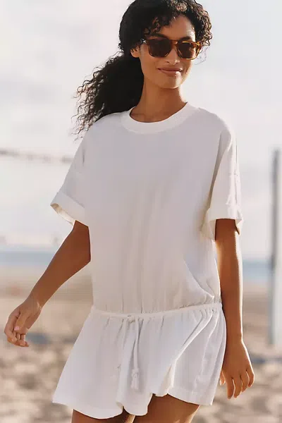 Celandine 100% Cotton Slouchy Smocked Tee Mini Dress In Ivory