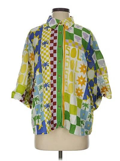 Pre-owned Celandine 3/4 Sleeve Button Down Shirt In Green