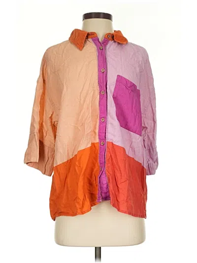 Pre-owned Celandine 3/4 Sleeve Button Down Shirt In Orange