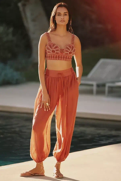 Celandine Beaded Shell Crop Top In Orange