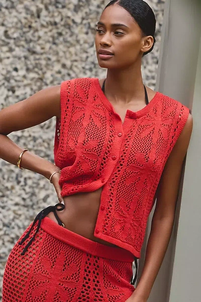 Celandine Bloom Crochet Button Front Top In Blue