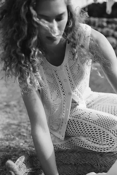 Celandine Bloom Crochet Button Front Top In White