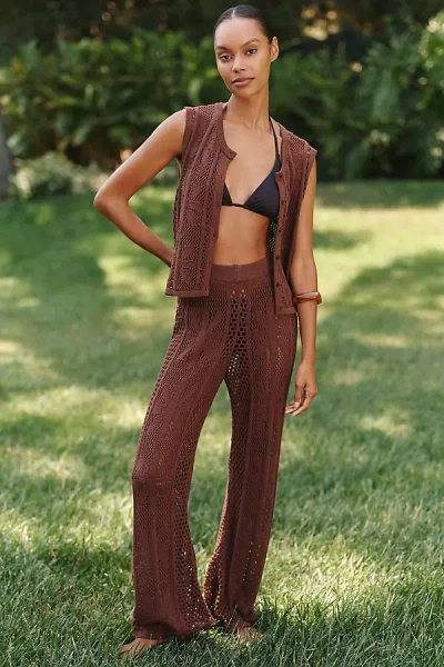 Celandine Bloom High Rise Sweater Pants In Brown