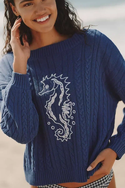 Celandine Boatneck Heritage Sweater In Blue