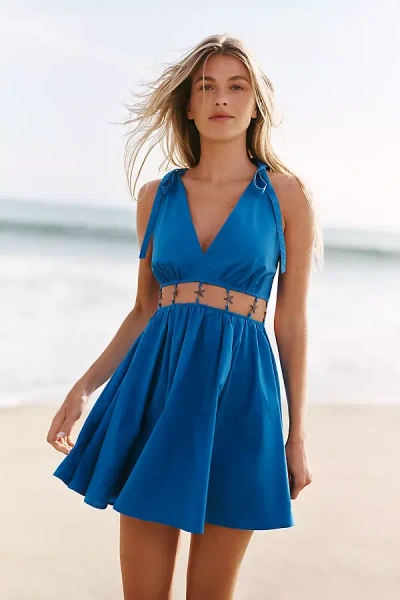 Celandine Cotton Godet Mini Dress In Blue