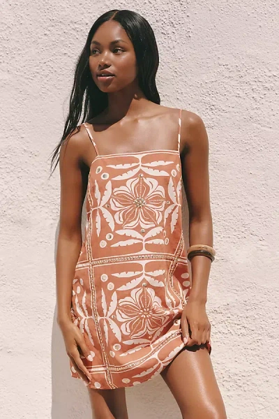 Celandine Cotton Printed Shift Dress In Brown