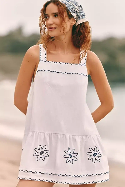 Celandine Cotton Scalloped Daisy Mini Dress In White