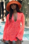 Celandine Crochet Long-sleeve Mini Kaftan In Multicolor