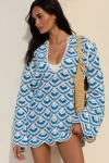Celandine Crochet Long-sleeve Mini Shift Dress In Blue