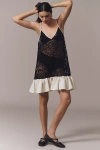 Celandine Crochet Ruffle Tunic Top In Beige