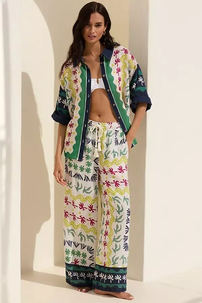 Celandine Daniella Manini X  Linen Blend Wide-leg Pull-on Trousers In Multicolor