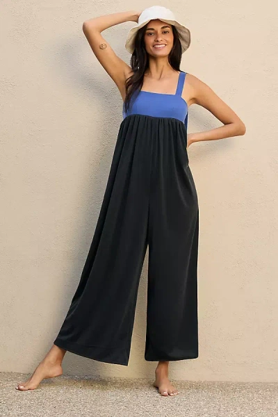 Celandine Draped Square-neck Wide-leg Jumpsuit In Blue