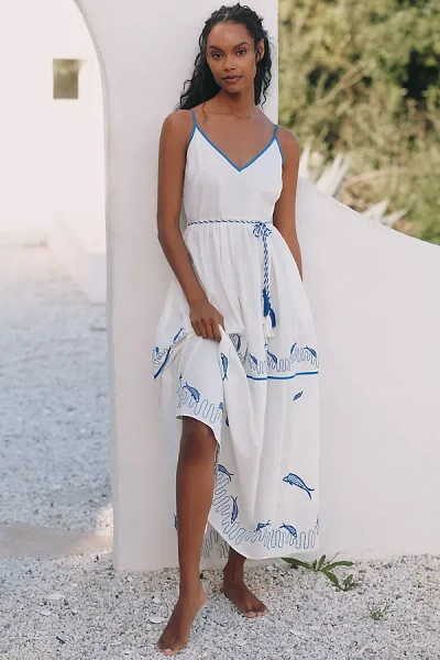 Celandine Embroidered Cotton Tiered Maxi Dress In White