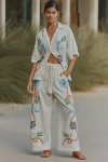 Celandine Embroidered Linen Blend Wide-leg Pants In White