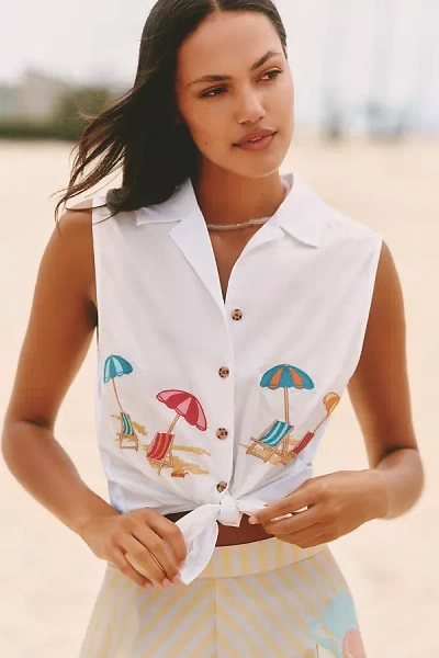 Celandine Embroidered Sleeveless Tie Blouse