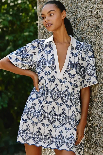 Celandine Eyelet Embroidered Mini Dress In Blue