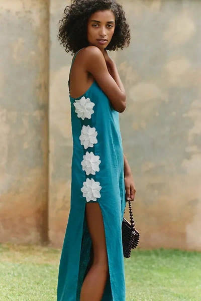 Celandine Flower Deco Cutout Maxi Dress In Blue