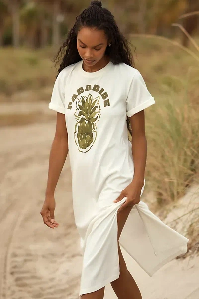 Celandine Graphic Cotton Crew-neck T-shirt Dress In Beige