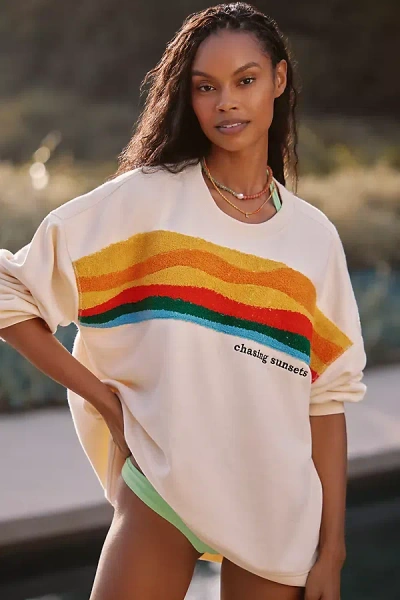 Celandine Graphic Crew-neck Sweatshirt In Beige