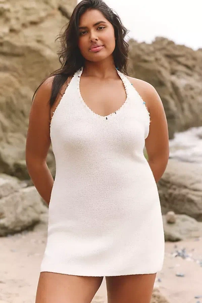 Celandine Halter Mini Sweater Dress In White