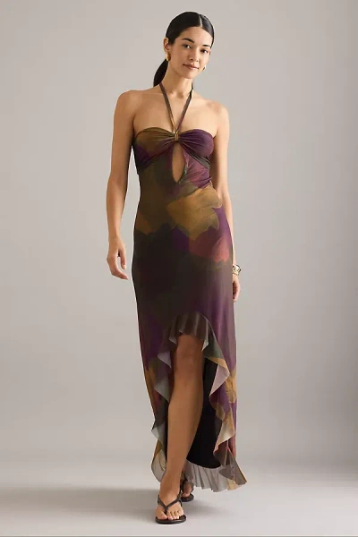 Celandine High-low Cutout Halter Dress In Multi